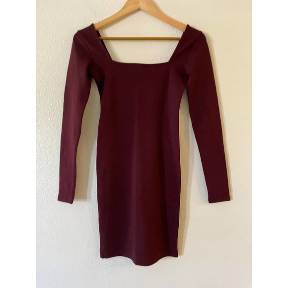 Forever21 Size S Square Neck Bodycon Dress Long Sleeve Stretch Knit Burgundy NWT - Picture 6 of 12